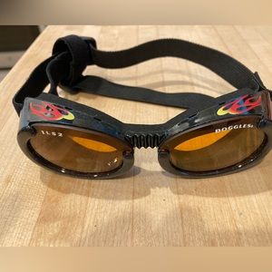 New Racing Flames Black Frame Doggles with Brown Lens - Small